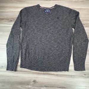 American Eagle Outfitters Mens M Grey V Neck Heathered Knit Sweater Long Sleeve